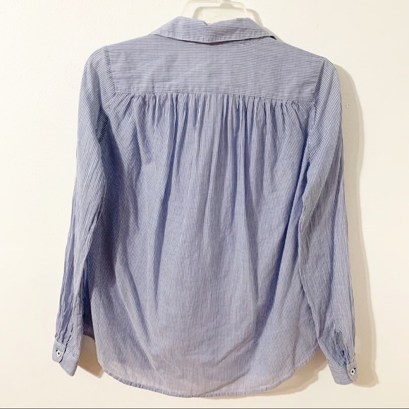 J. Crew Cotton Pinstripe Partial Buttoned Collared Lightweight Long Sleeve Top - Picture 3 of 8